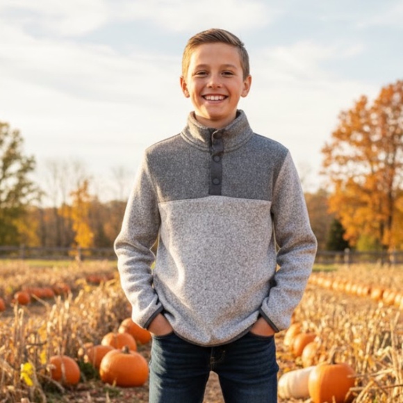 Old Navy Fleece Pullover‎ 1/4 Button Snap Boys Size 8 Stretch Gray Cozy Sweater - Picture 1 of 6